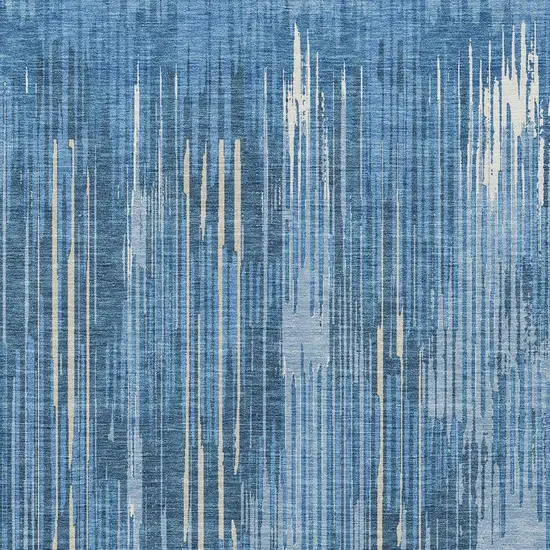 Blue And Ivory Striped Washable Indoor Outdoor Area Rug Photo 6