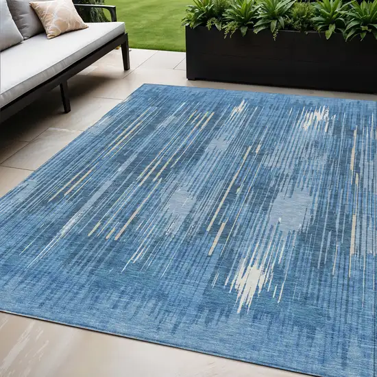Blue And Ivory Striped Washable Indoor Outdoor Area Rug Photo 1