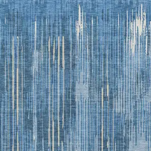 Photo of Blue And Ivory Striped Washable Indoor Outdoor Area Rug