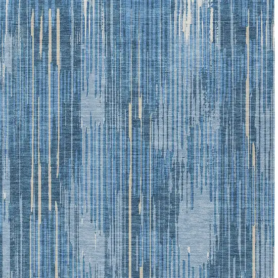 Blue And Ivory Striped Washable Indoor Outdoor Area Rug Photo 6