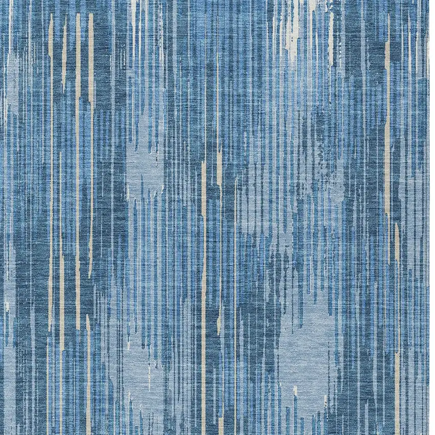 Blue And Ivory Striped Washable Indoor Outdoor Area Rug Photo 6