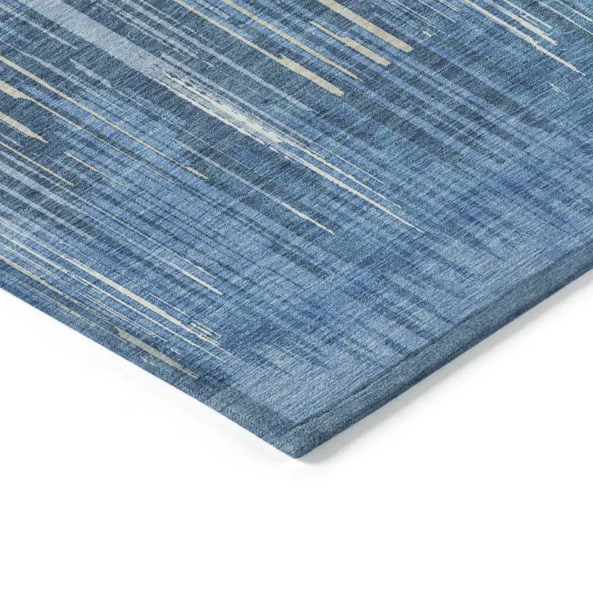 Blue And Ivory Striped Washable Indoor Outdoor Area Rug Photo 5