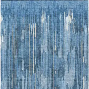 Photo of Blue And Ivory Striped Washable Indoor Outdoor Area Rug