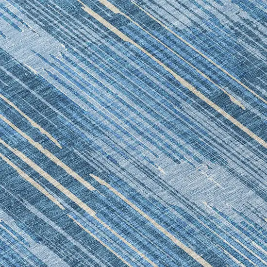 Blue And Ivory Striped Washable Indoor Outdoor Area Rug Photo 8