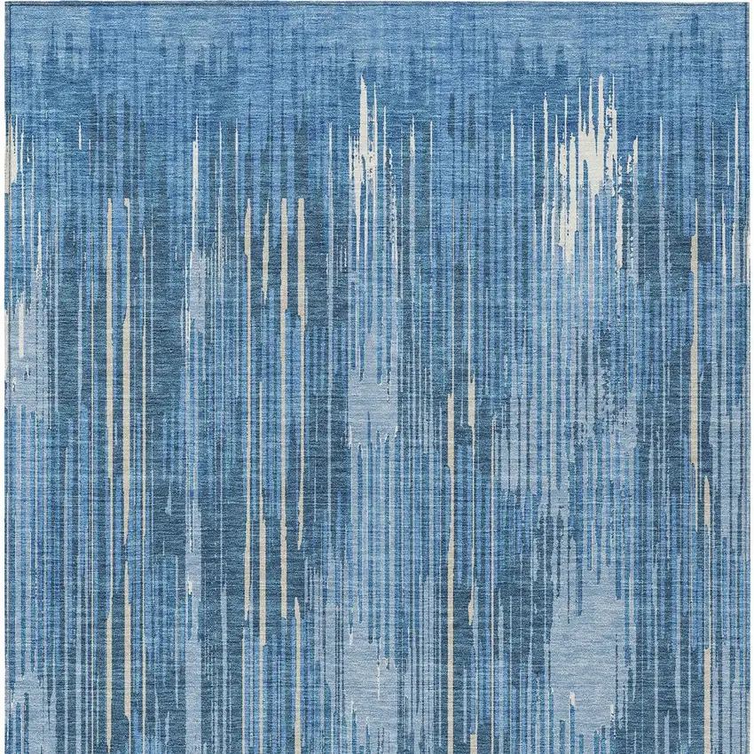 Blue And Ivory Striped Washable Indoor Outdoor Area Rug Photo 7