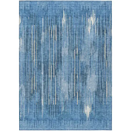 Blue And Ivory Striped Washable Indoor Outdoor Area Rug Photo 2