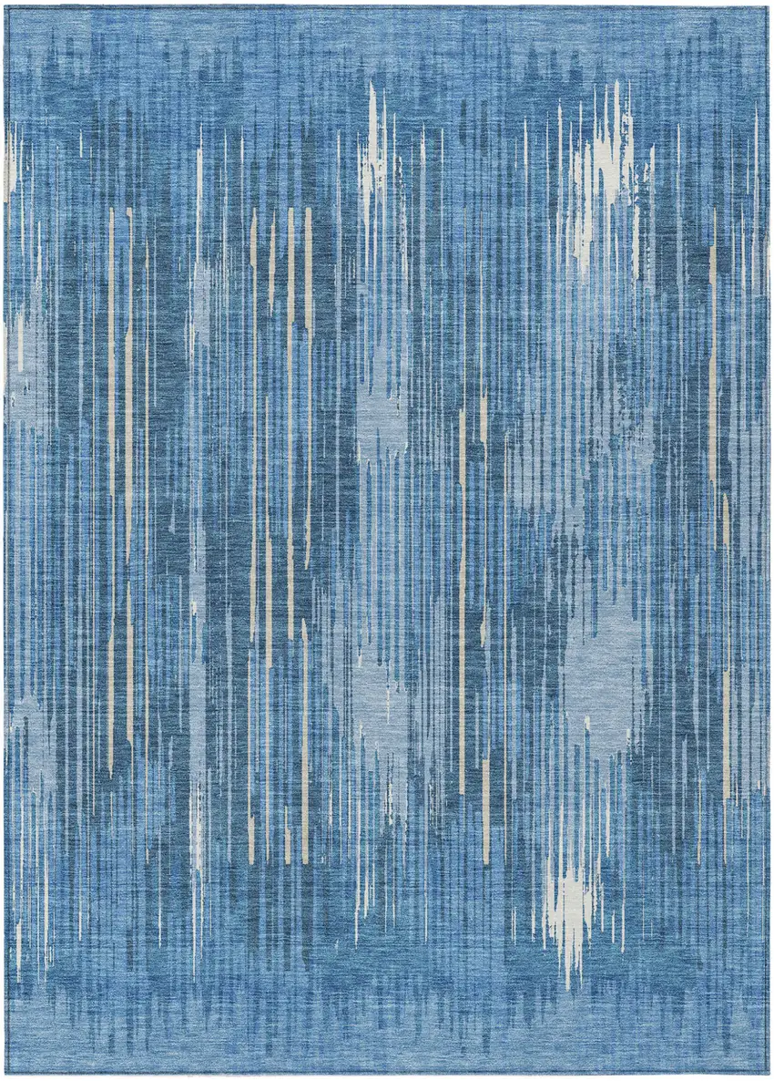 Blue And Ivory Striped Washable Indoor Outdoor Area Rug Photo 2