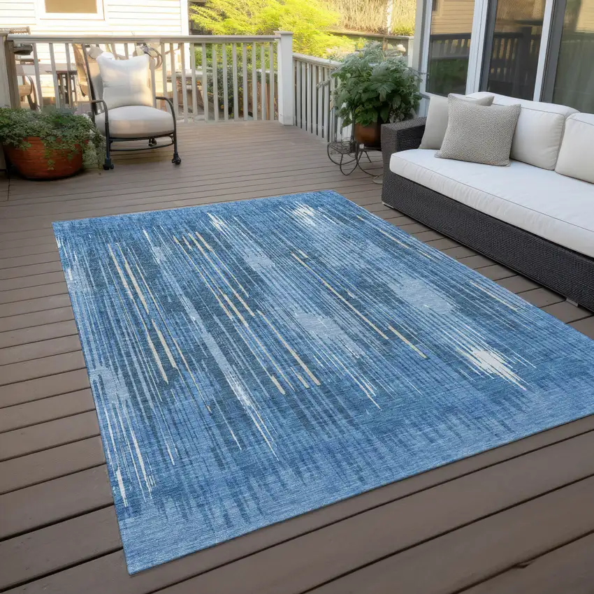 Blue And Ivory Striped Washable Indoor Outdoor Area Rug Photo 8