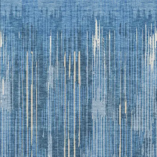 Blue And Ivory Striped Washable Indoor Outdoor Area Rug Photo 6