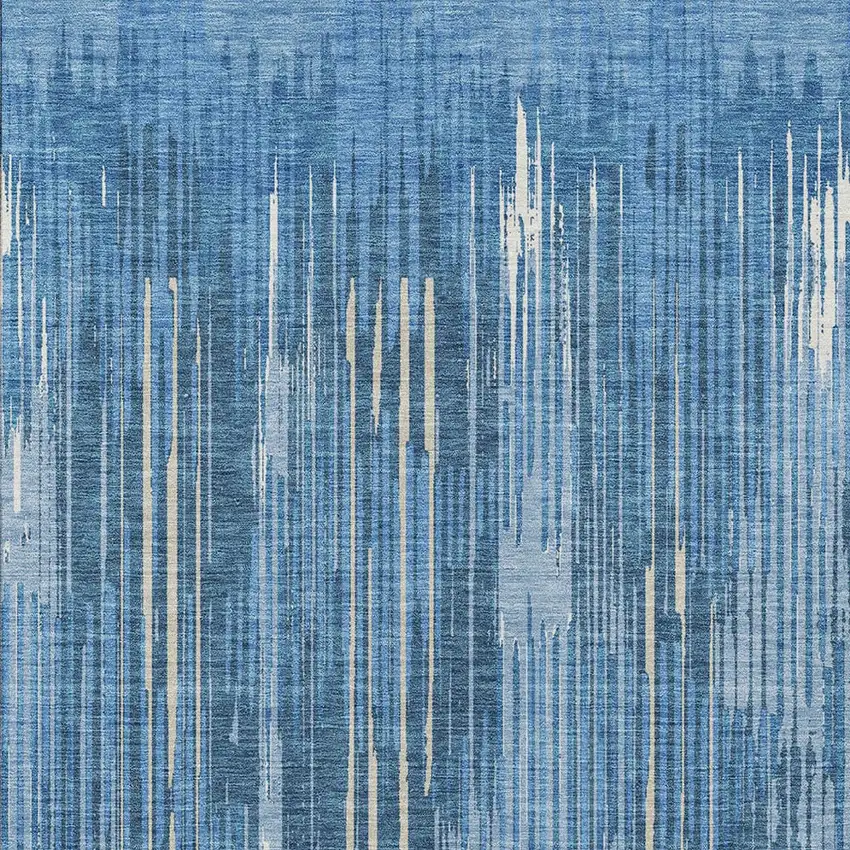 Blue And Ivory Striped Washable Indoor Outdoor Area Rug Photo 6