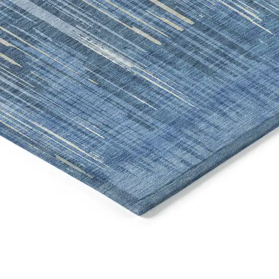 Blue And Ivory Striped Washable Indoor Outdoor Area Rug Photo 5
