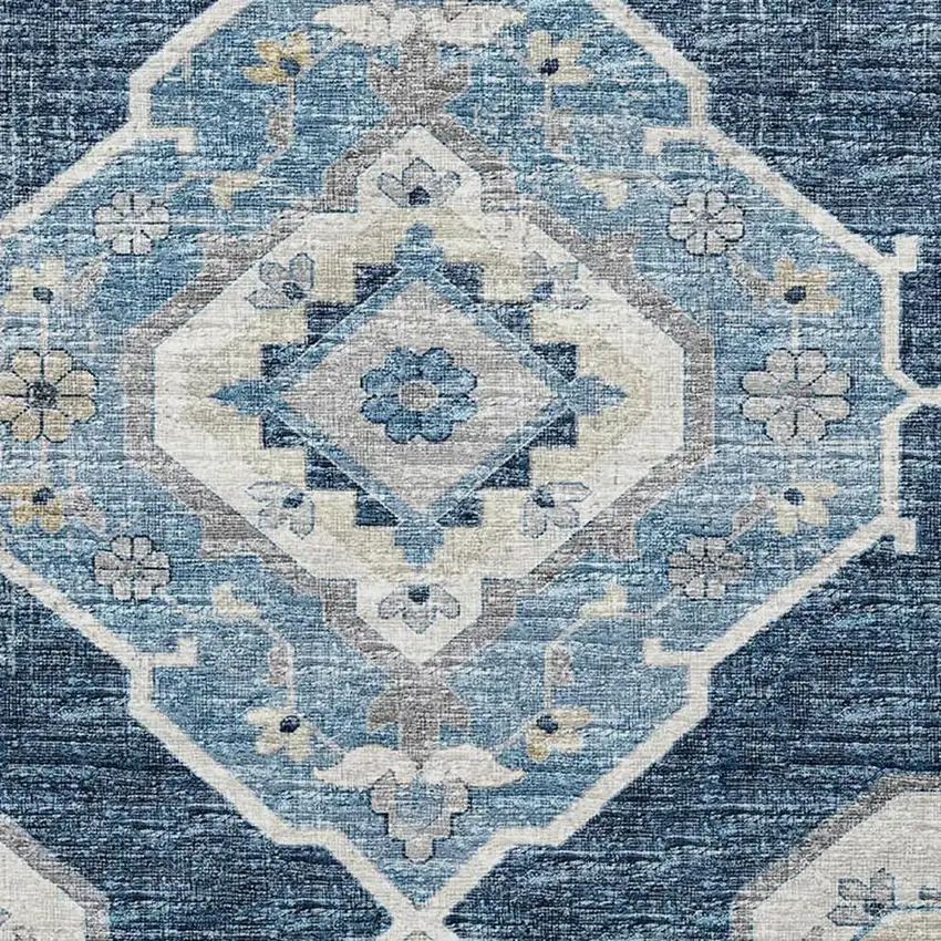 Blue And Ivory Tribal Washable Area Rug With UV Protection Photo 4