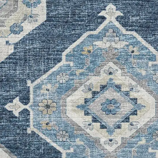 Blue And Ivory Tribal Washable Area Rug With UV Protection Photo 4