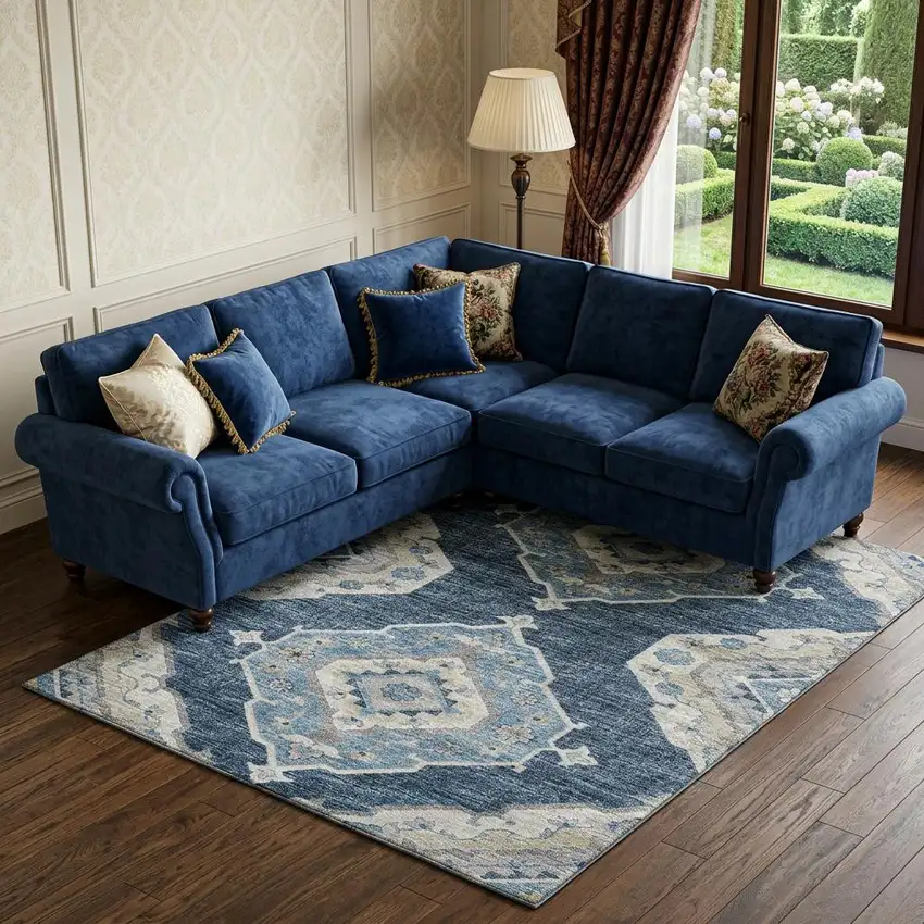 Blue And Ivory Tribal Distressed Washable Area Rug With UV Protection Photo 1