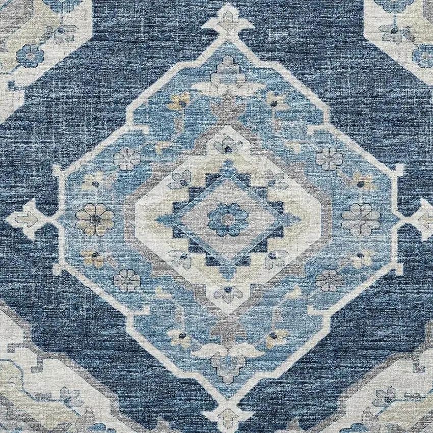 Blue And Ivory Tribal Washable Area Rug With UV Protection Photo 5