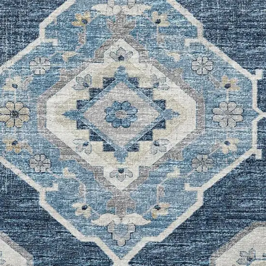 Blue And Ivory Tribal Washable Area Rug With UV Protection Photo 4