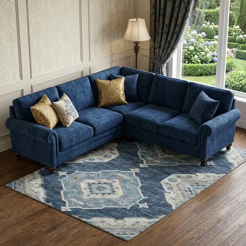 Blue And Ivory Tribal Distressed Washable Area Rug With UV Protection Photo 1