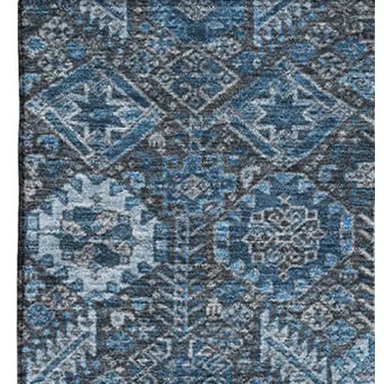 Blue And Ivory Tribal Washable Area Rug With UV Protection Photo 4