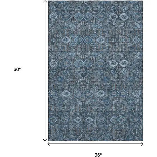 Blue And Ivory Tribal Washable Area Rug With UV Protection Photo 3
