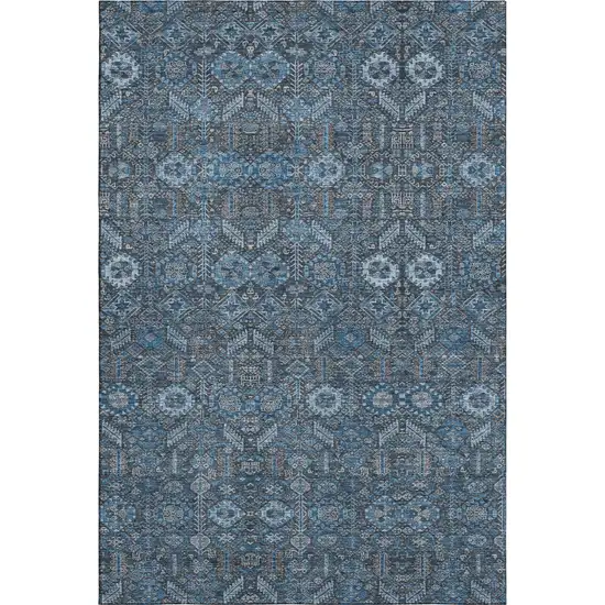 Blue And Ivory Tribal Washable Area Rug With UV Protection Photo 1