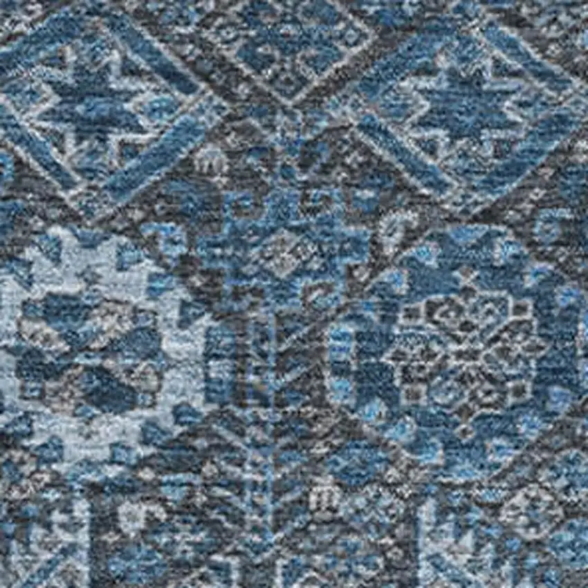 Blue And Ivory Tribal Washable Area Rug With UV Protection Photo 3