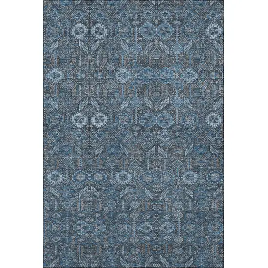 Blue And Ivory Tribal Washable Area Rug With UV Protection Photo 4