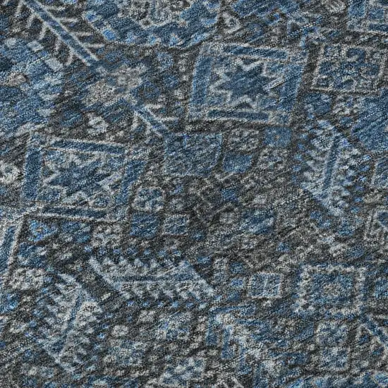 Blue And Ivory Tribal Washable Area Rug With UV Protection Photo 8