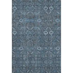 Photo of Blue And Ivory Tribal Washable Area Rug With UV Protection