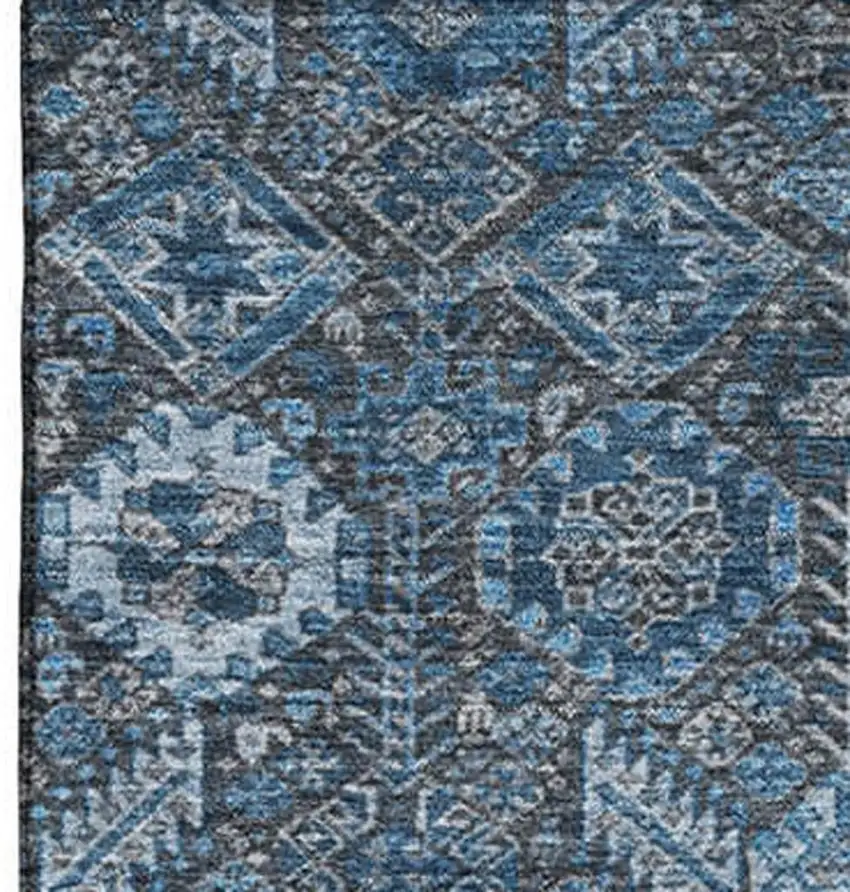 Blue And Ivory Tribal Washable Area Rug With UV Protection Photo 4