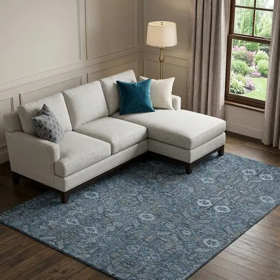 Blue And Ivory Tribal Washable Area Rug With UV Protection Photo 1