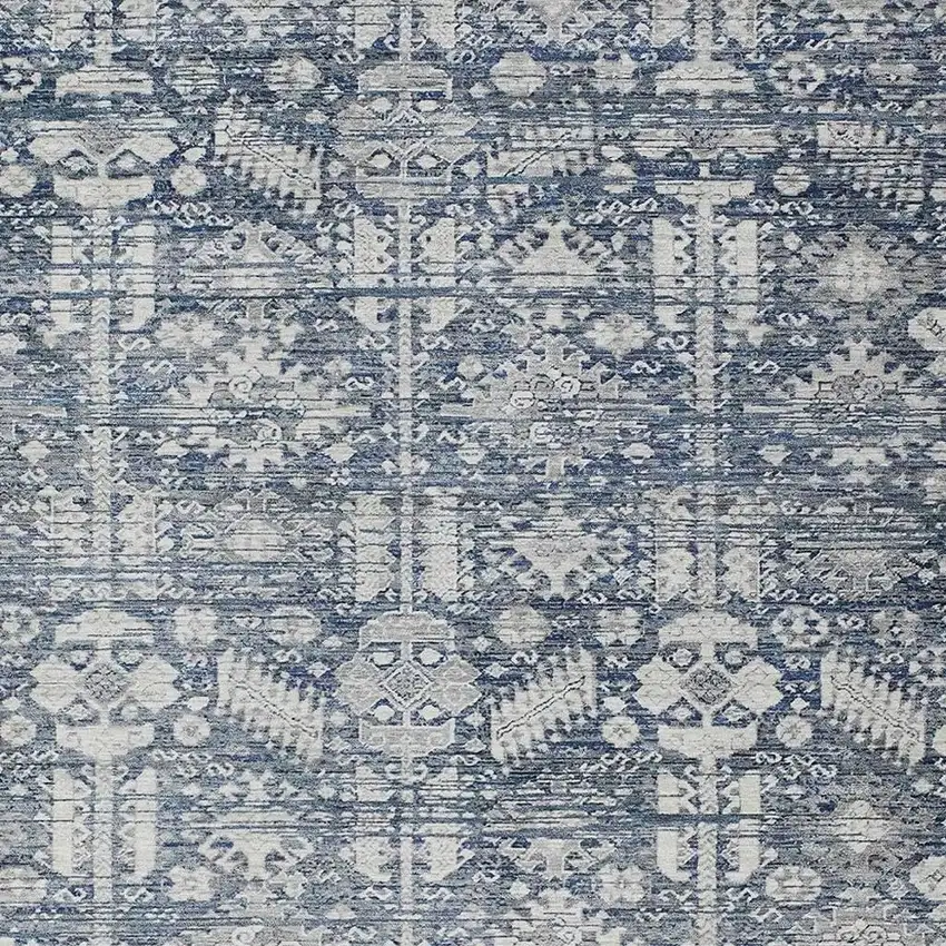 Blue And Ivory Tribal Washable Indoor Outdoor Area Rug Photo 4