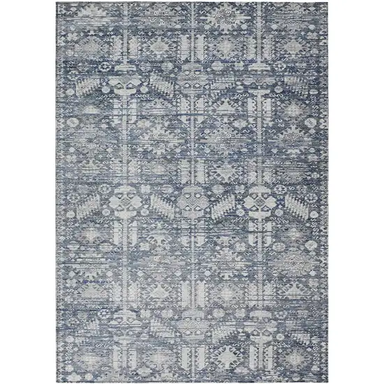Blue And Ivory Tribal Washable Indoor Outdoor Area Rug Photo 1