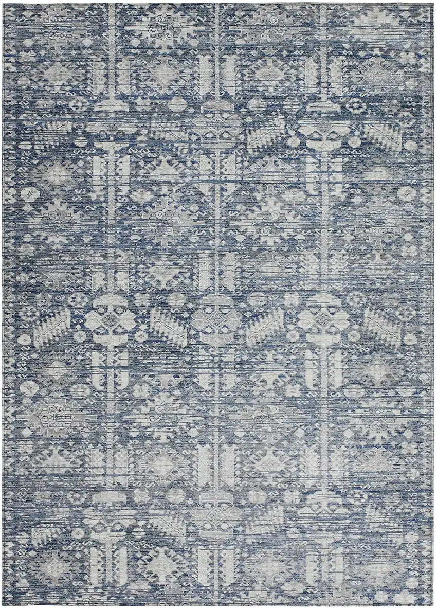Blue And Ivory Tribal Washable Indoor Outdoor Area Rug Photo 3