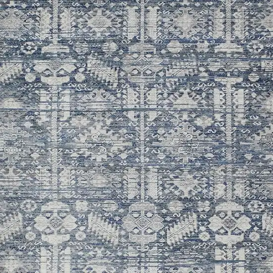 Blue And Ivory Tribal Washable Indoor Outdoor Area Rug Photo 4