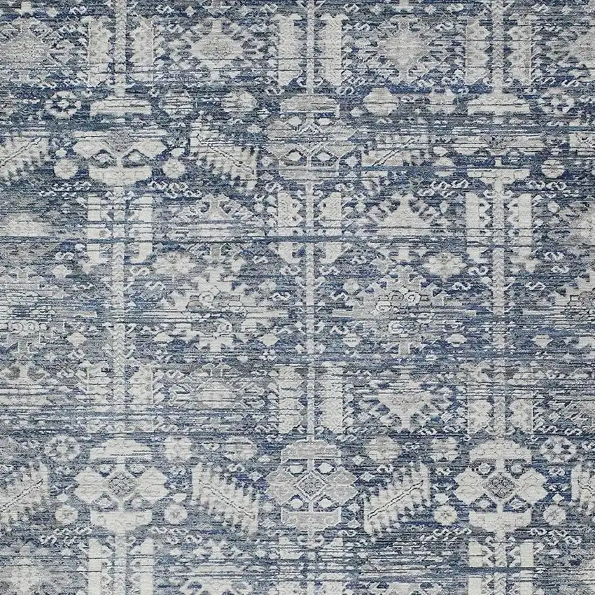 Blue And Ivory Tribal Washable Indoor Outdoor Area Rug Photo 4