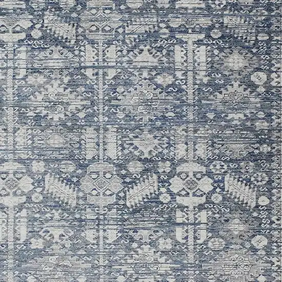 Blue And Ivory Tribal Washable Indoor Outdoor Area Rug Photo 4