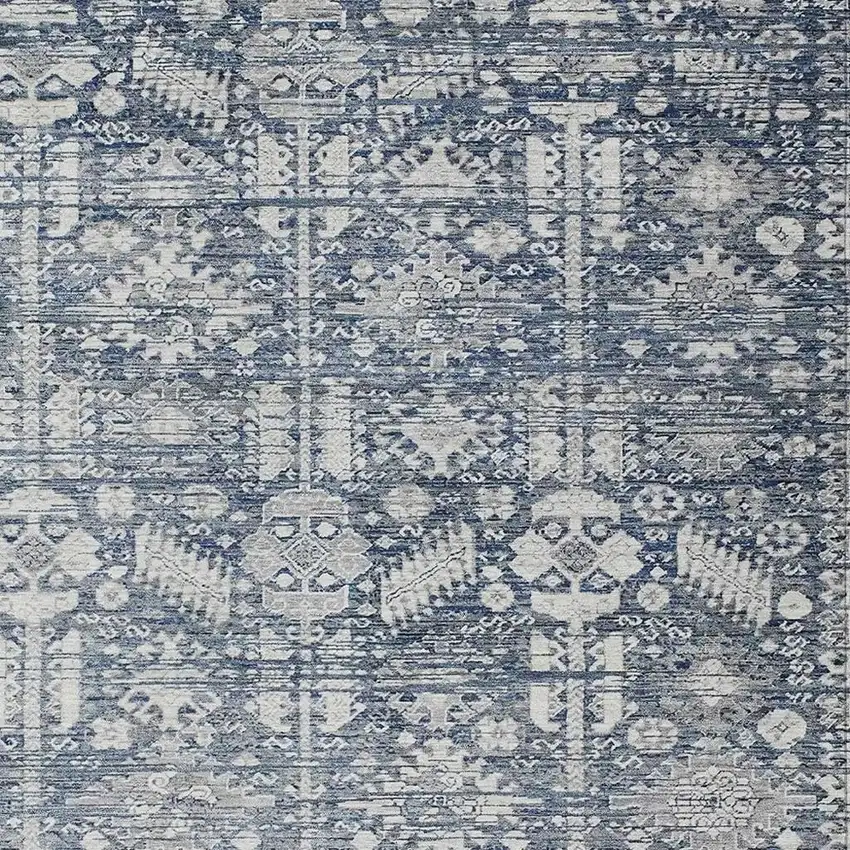 Blue And Ivory Tribal Washable Indoor Outdoor Area Rug Photo 4