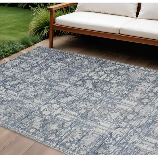 Blue And Ivory Tribal Washable Indoor Outdoor Area Rug Photo 2