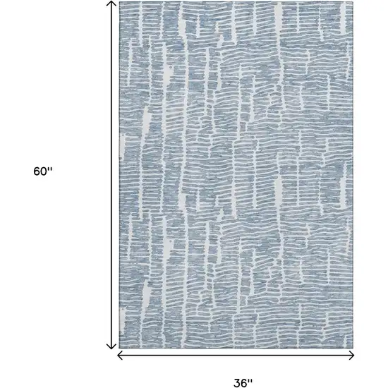 Blue And Ivory Vermicular Washable Area Rug With UV Protection Photo 3