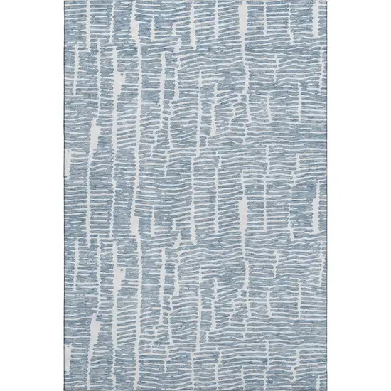 Blue And Ivory Vermicular Washable Area Rug With UV Protection Photo 1