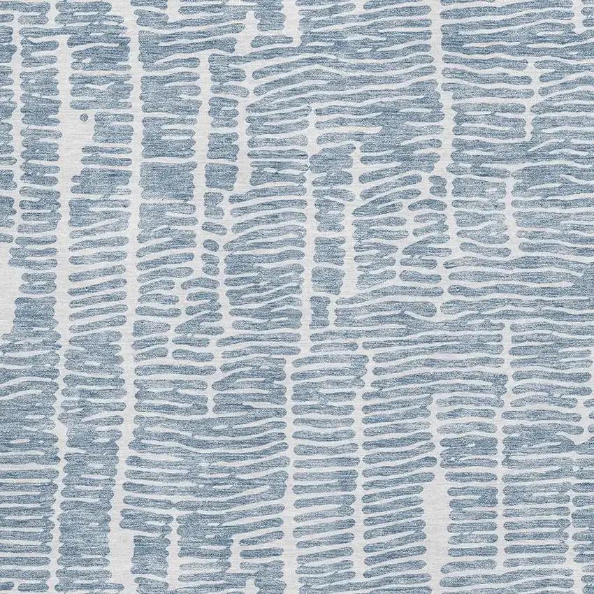 Blue And Ivory Vermicular Washable Area Rug With UV Protection Photo 3