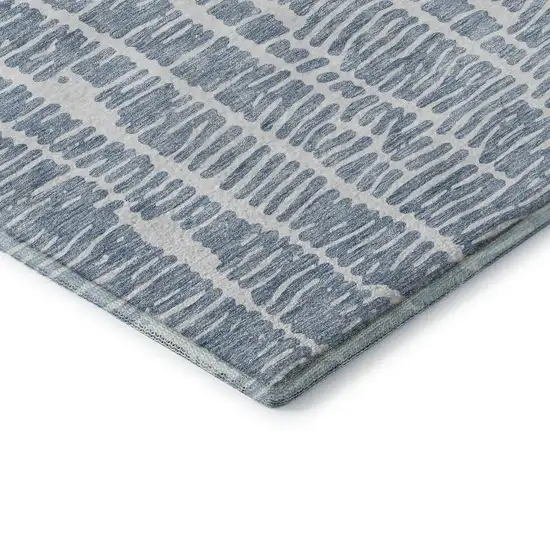 Blue And Ivory Vermicular Washable Area Rug With UV Protection Photo 8