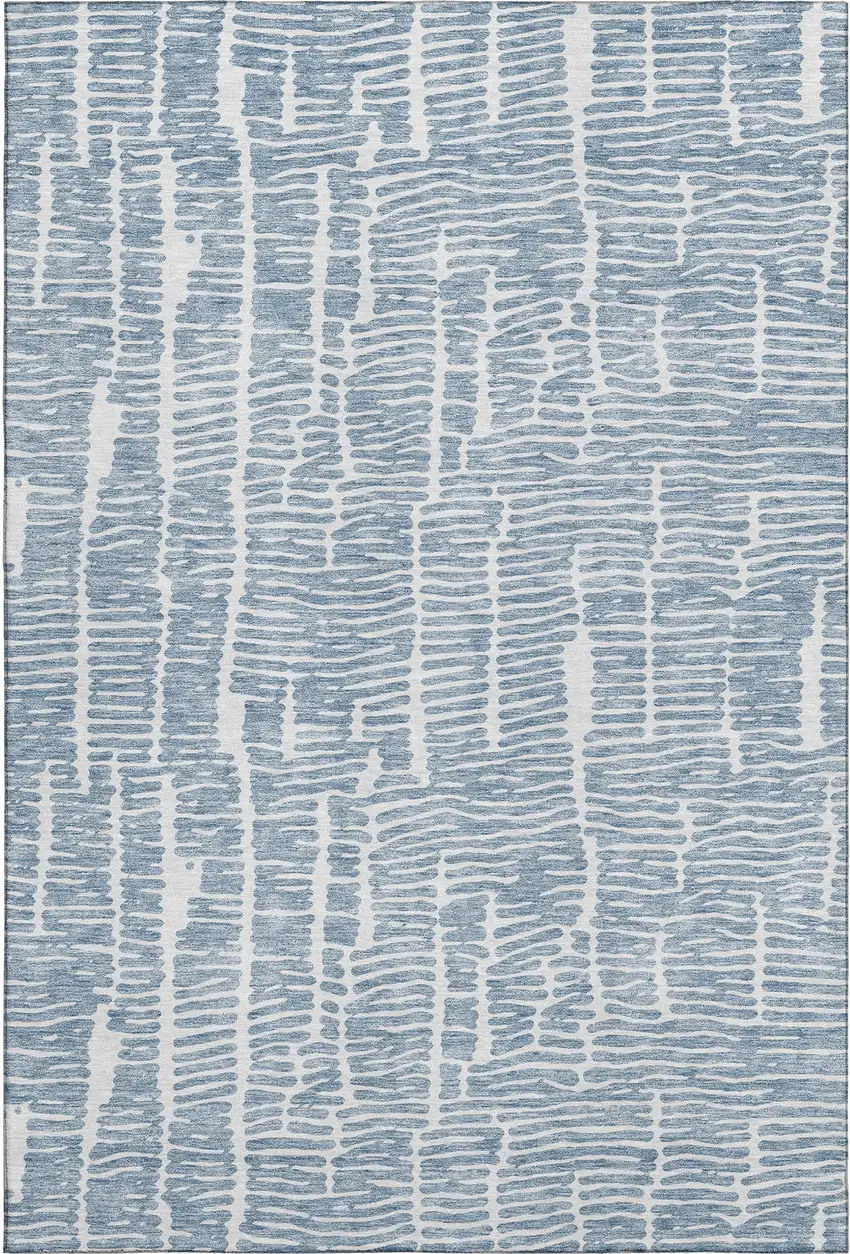 Blue And Ivory Vermicular Washable Area Rug With UV Protection Photo 1
