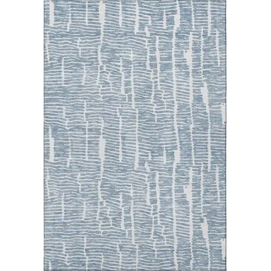 Blue And Ivory Vermicular Washable Area Rug With UV Protection Photo 4