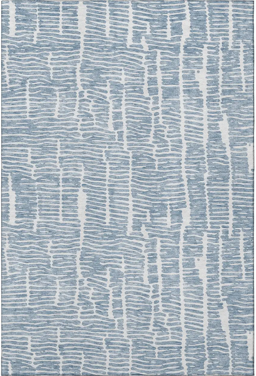 Blue And Ivory Vermicular Washable Area Rug With UV Protection Photo 4