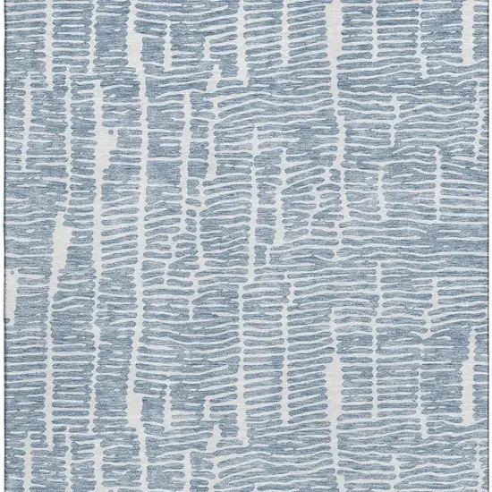Blue And Ivory Vermicular Washable Area Rug With UV Protection Photo 3