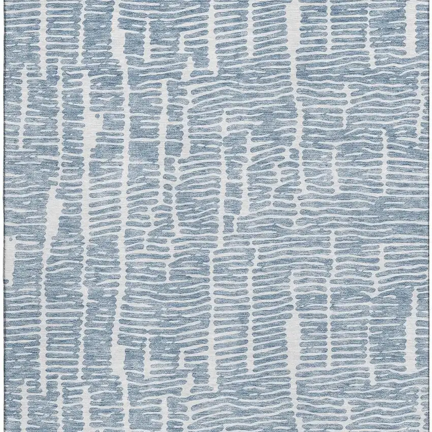Blue And Ivory Vermicular Washable Area Rug With UV Protection Photo 3