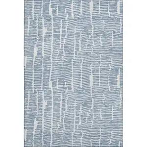 Photo of Blue And Ivory Vermicular Washable Area Rug With UV Protection
