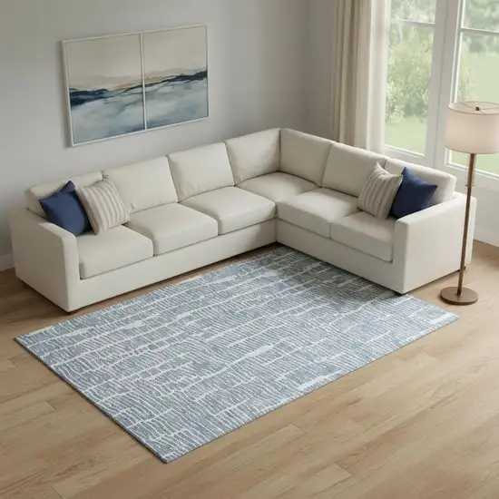 Blue And Ivory Vermicular Washable Area Rug With UV Protection Photo 1