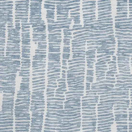Blue And Ivory Vermicular Washable Area Rug With UV Protection Photo 3